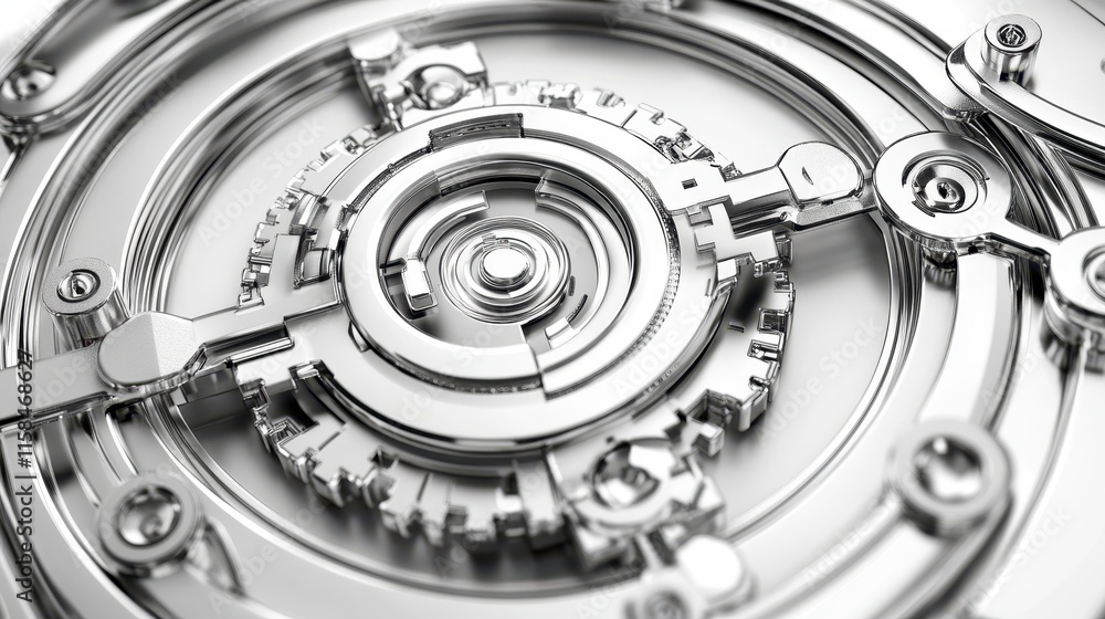 Poster a detailed close-up of intricate metallic gears and mechanisms, showcasing precision engineering and