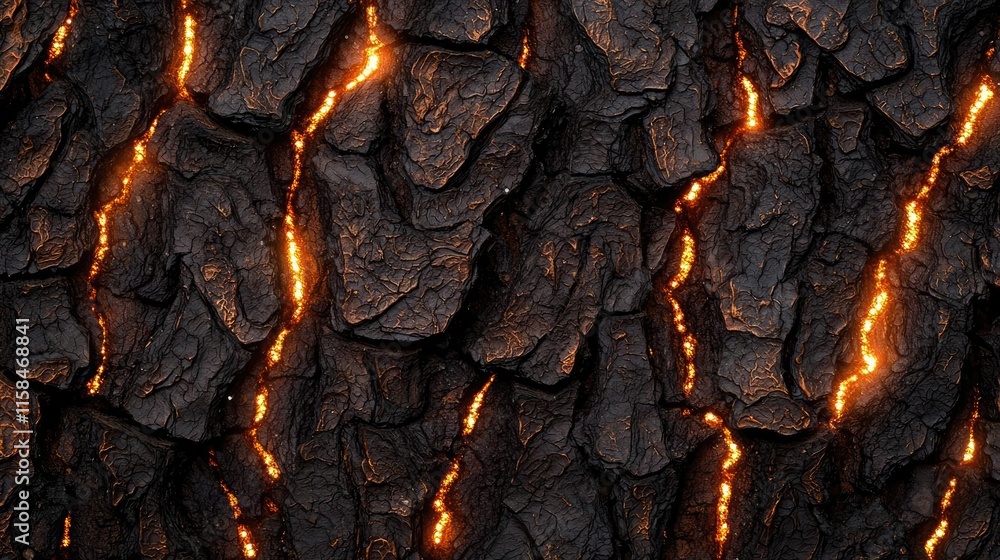 Poster ebony tree abstract background concept. close-up of textured bark with natural cracks and glowing ef