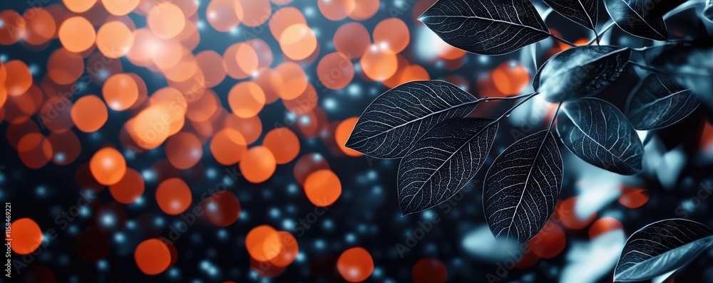 Poster ebony tree abstract background concept. a vibrant blend of leaves and colorful bokeh lights creating