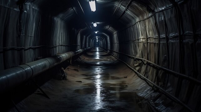 of a secret underground tunnel leading to hidden and highly classified facilities at the mysterious Area 51 location  Futuristic sci fi and conspiracy themed image