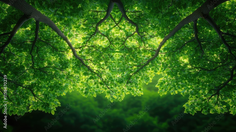 Poster elder tree abstract background concept. lush green leaves form an intricate pattern against a serene