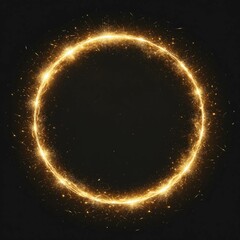 "A bright golden circle with radiating sparks against a black background, highly detailed, 8k, digital art"

