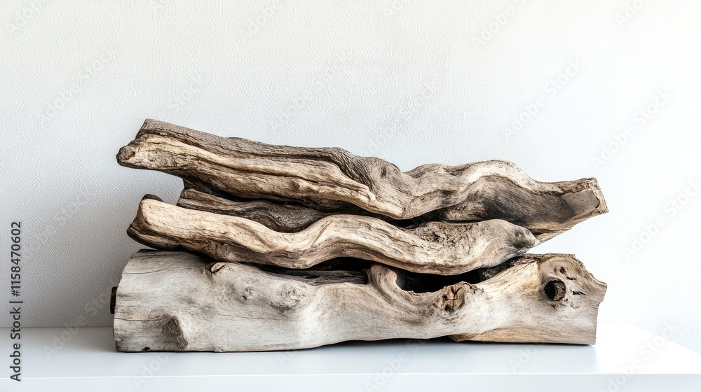 Poster a stack of rustic firewood logs, focusing on their rough, organic textures and irregular shapes, pre