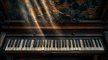 Antique Piano in Sunlit Room: A Dramatic Fine Art Photograph AI Generated