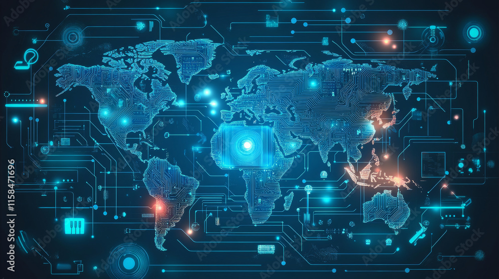 Poster abstract global digital technology ui futuristic concept world global map hud interface hologram inn