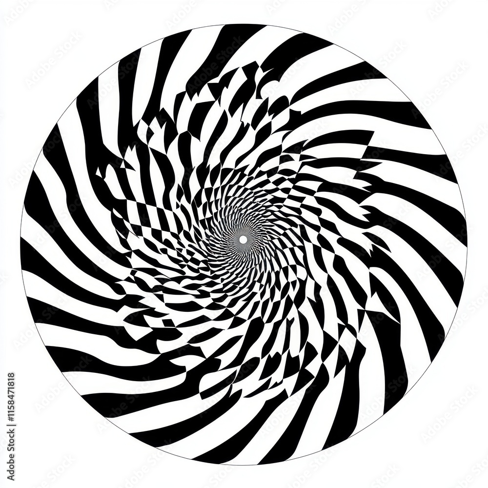 Poster abstract black and white spiral pattern creating a hypnotic effect.