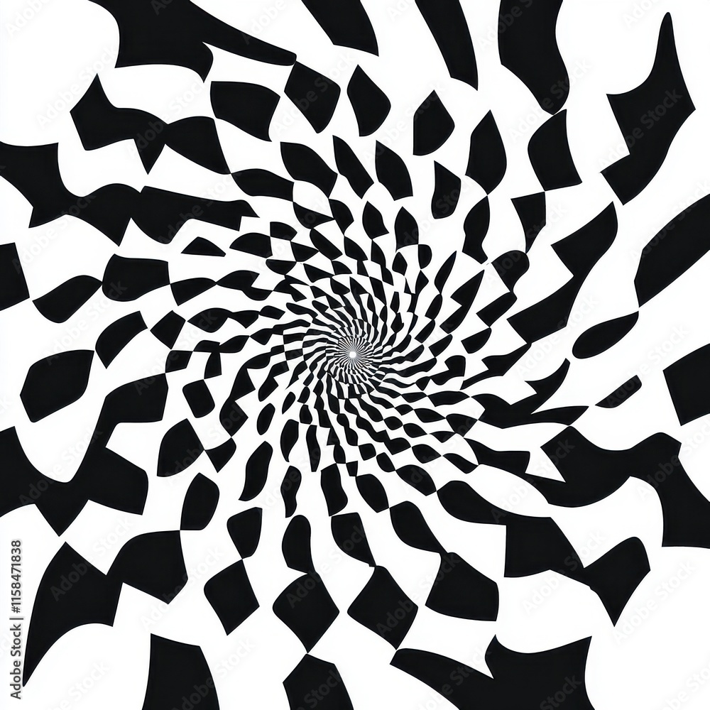 Poster abstract black and white spiral design with dynamic contrasting shapes creating a hypnotic visual ef