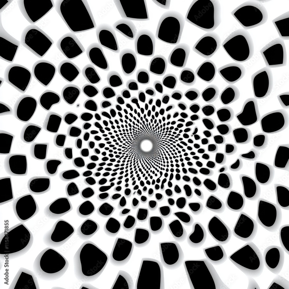 Poster abstract black and white spiral pattern creating a hypnotic visual effect.