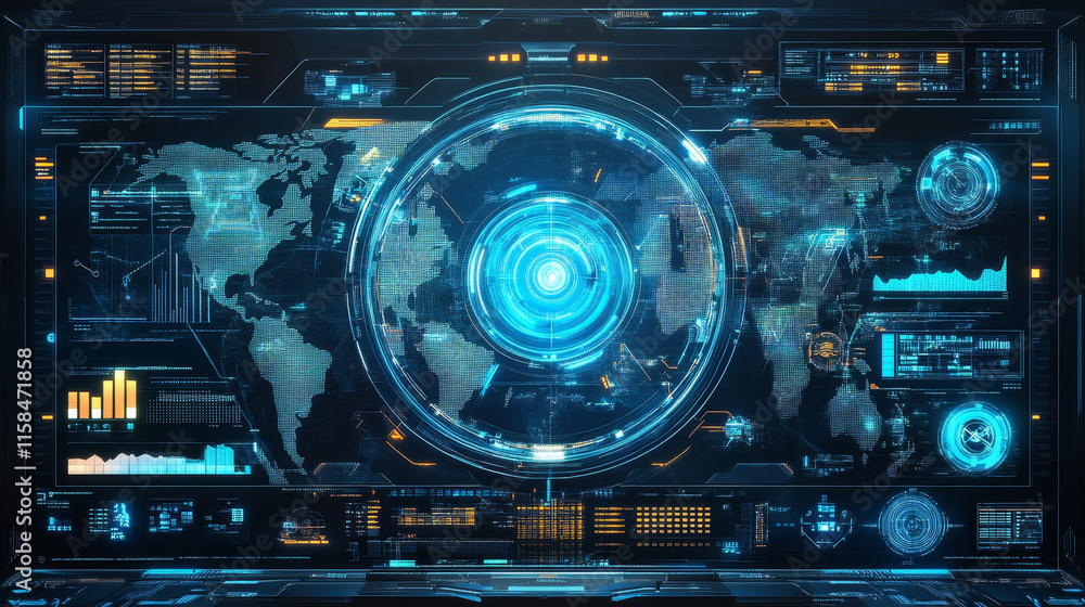 Poster abstract global digital technology ui futuristic concept world global map hud interface hologram inn