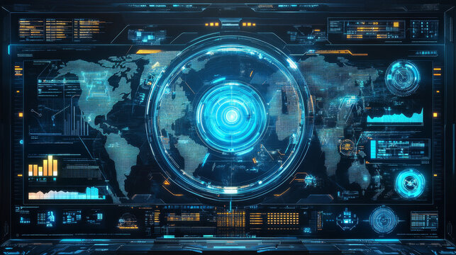 abstract global digital technology ui futuristic concept world Global map hud interface hologram innovation on hi tech future design background.