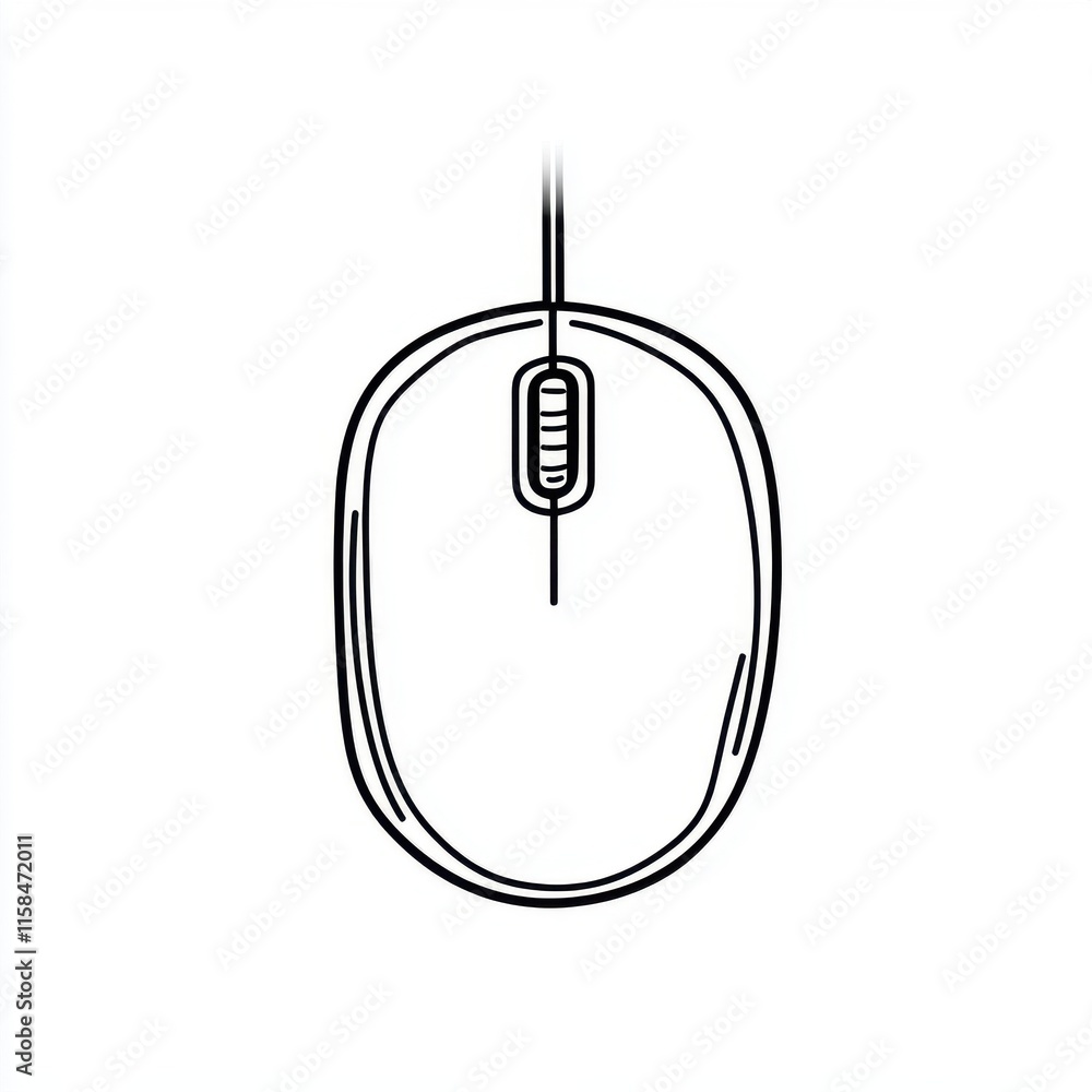 Poster stylized drawing of a computer mouse with a sleek design against a white background.