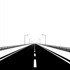 A minimalist black and white illustration of a long, straight road leading into the distance, surrounded by empty space.