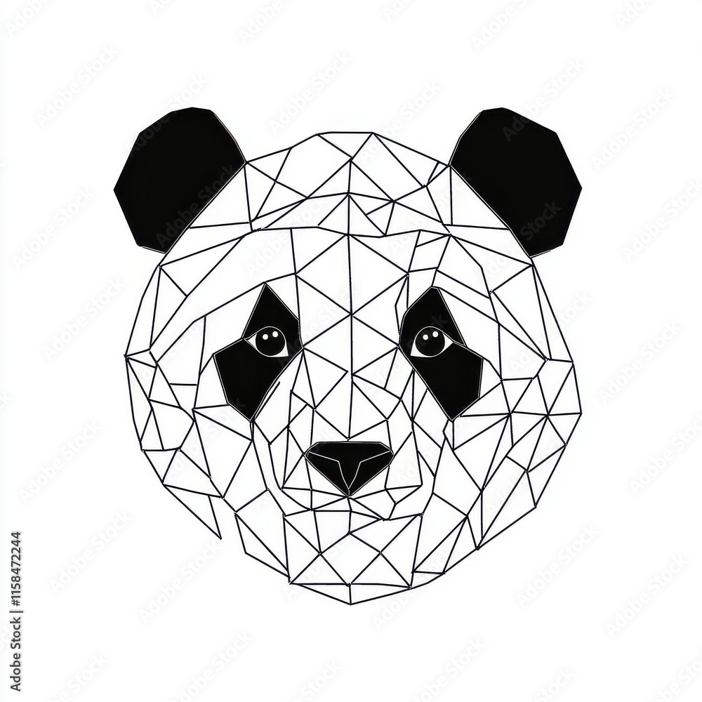 Poster a geometric illustration of a panda's face featuring sharp lines and a monochrome color scheme.
