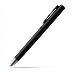 Close-up of a sleek black pen against a clean white background, ideal for office or creative work.
