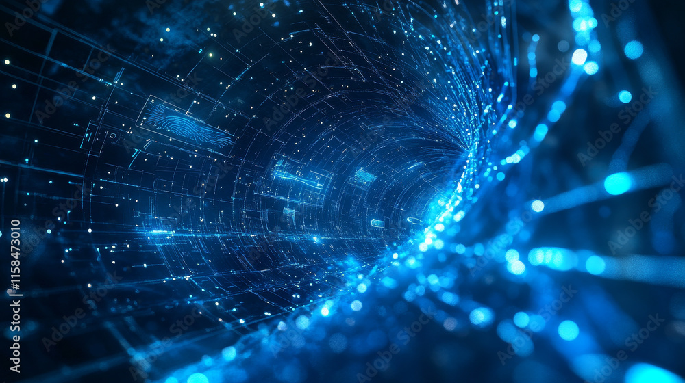Poster blue abstract image that is futuristic with finger prints and digital wireframe concept. theft detec