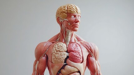 Lifelike 3D human body showing internal organs with realistic texture
