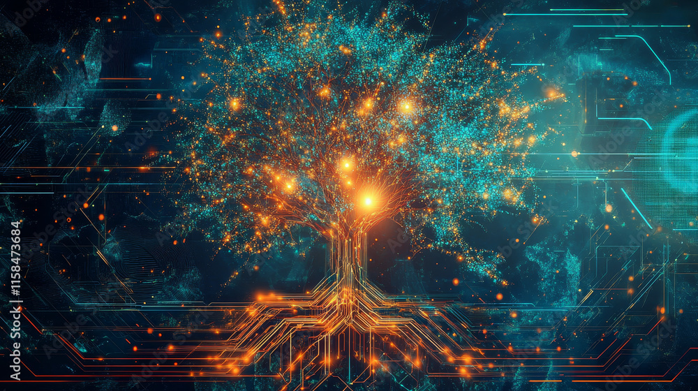 Poster modern abstract network science connection technology internet and graphic design. on hi tech future