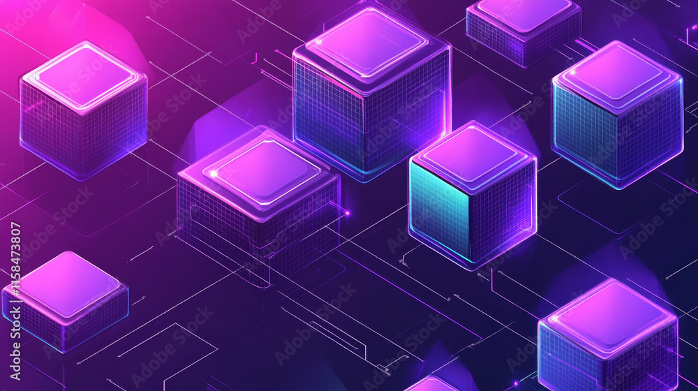 Poster abstract, web 3.0 and blockchain link, technology or concept to develop web links, decentralized, de