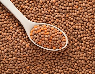 Obraz premium Brown and orange lentil seeds in a white spoon