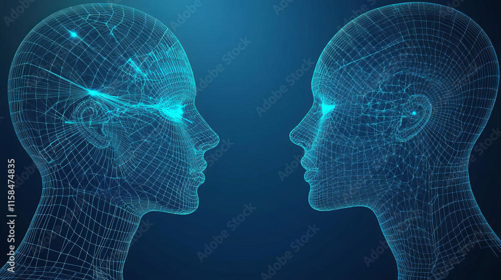 Poster abstract face technology ai artificial intelligence in two futuristic, modern designs mesh tool and 