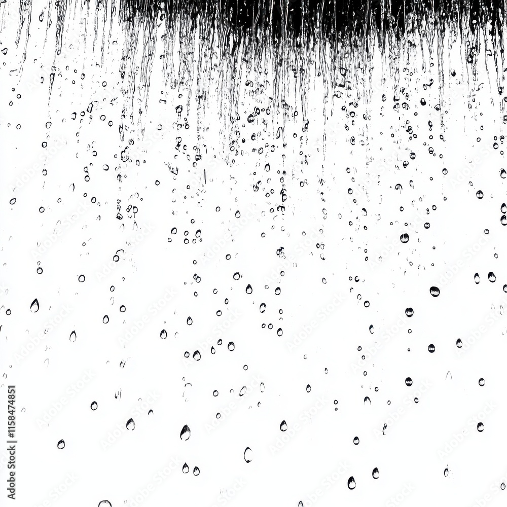 Poster close-up of droplets cascading down a clear surface, creating a serene and refreshing atmosphere.