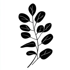 A stylized black silhouette of a leafy branch showcasing delicate details.