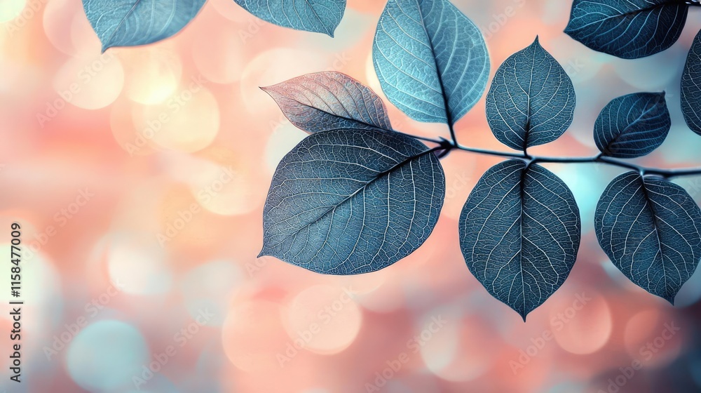Poster ebony tree abstract background concept. aesthetic leaves with soft bokeh background, creating a sere