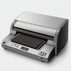 A sleek, modern flatbed scanner featuring a metallic finish and multiple buttons for easy operation.