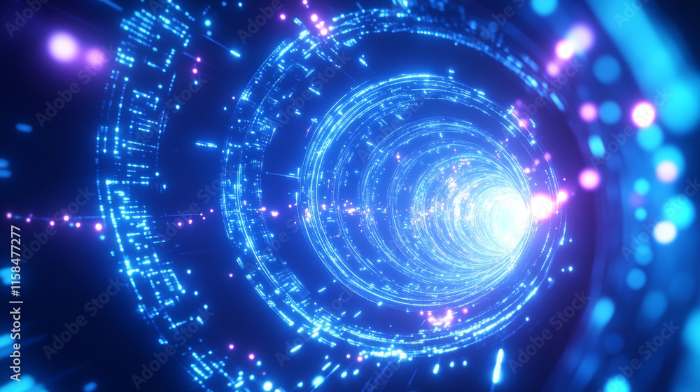 Aufkleber abstract circle digital circuit concept light circle network connection blue digital copy space for 