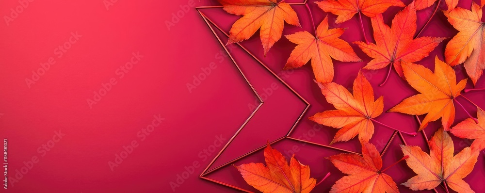 Aufkleber maple leaves abstract background idea. vibrant red background with colorful autumn leaves arranged i