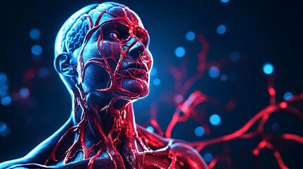 3D illustration of human tissue showing skin muscle fat and blood vessels