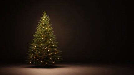 Minimalist Christmas tree with warm lights, standing against a dark backdrop, evoking festive holiday spirit and winter celebrations.