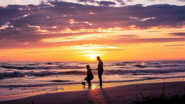 Romantic Beach Sunset Marriage Proposal Moment