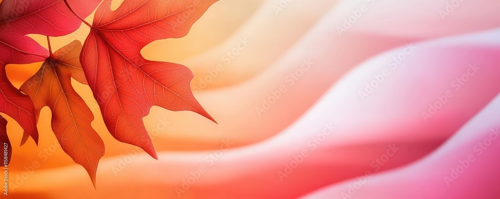 Poster maple leaves abstract background idea. vibrant autumn leaves with soft pastel waves creating a calmi