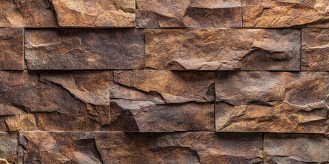 Fototapeta premium Close up view of a brown solid stone wall showcasing its rough texture, highlighting the unique features of the brown stone in this captivating wall background.