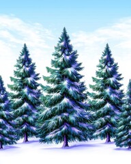 Obraz premium Snow-Covered Evergreen Trees in Winter Wonderland Landscape