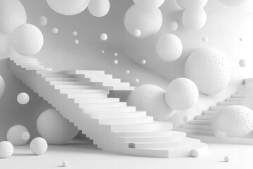 Abstract White Staircase and Spheres