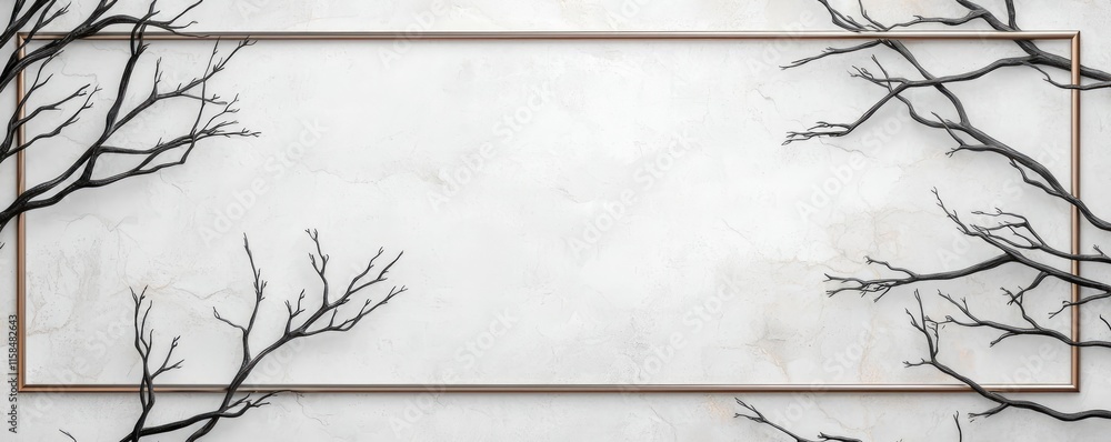 Aufkleber ebony tree abstract background concept. elegant blank frame with delicate branches for creative desi