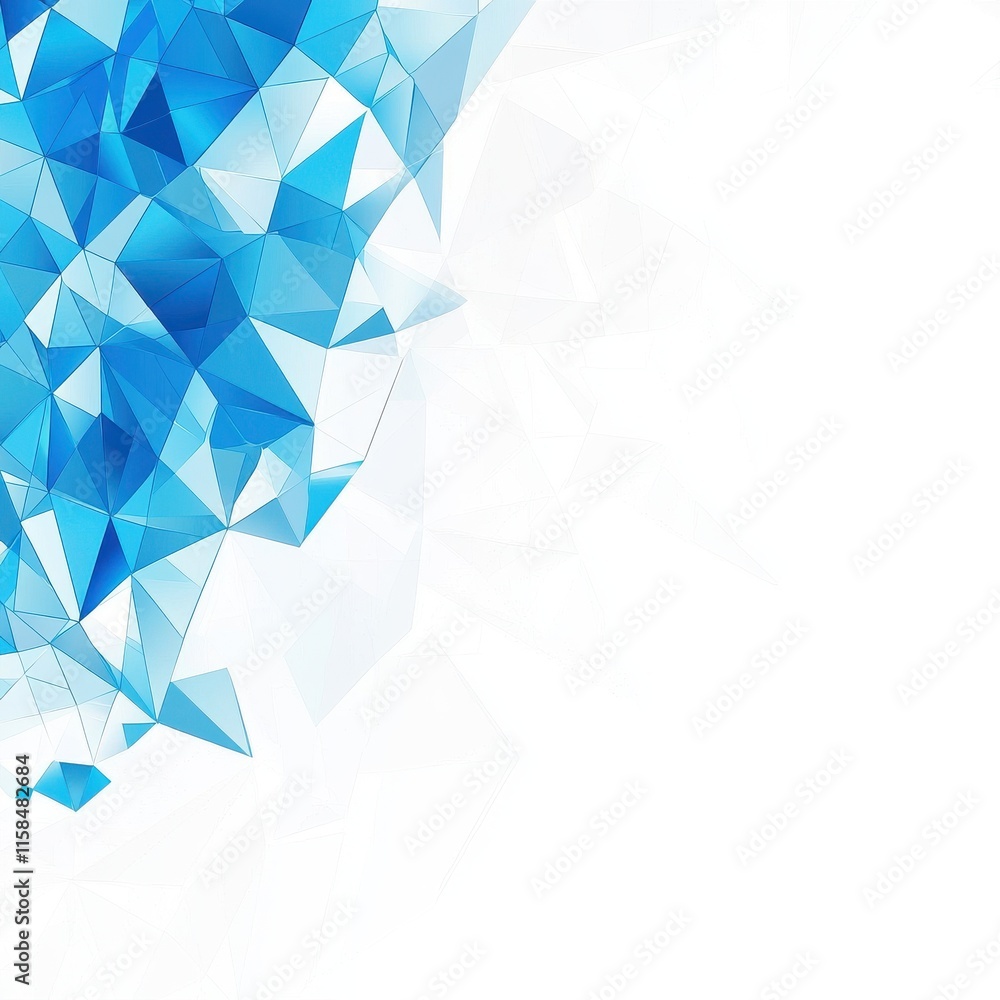 Poster abstract blue geometric design featuring sharp triangular shapes against a white background.