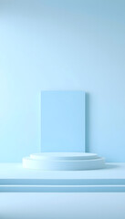 Fototapeta premium light blue podium stage, minimal abstract background, collage style, with white tones