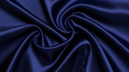 Fototapeta premium Luxurious, dark blue silk satin fabric with subtle, soft wavy folds that evoke a sense of elegance and sophistication, set against a deep, rich navy blue background that exudes refinement and poise