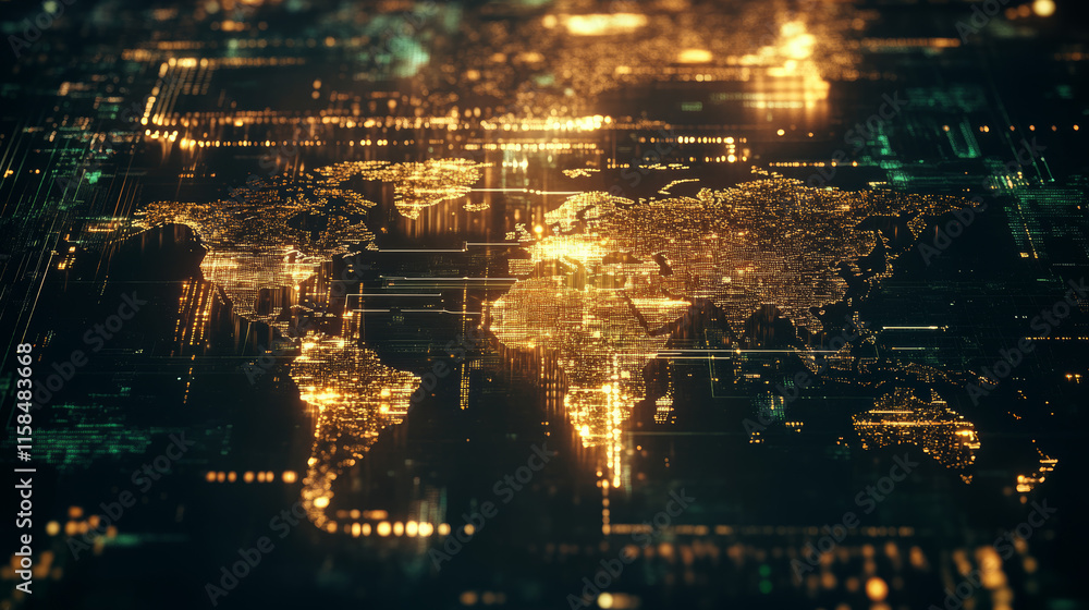 Aufkleber abstract technology map world digital money ui futuristic concept future golden bitcoin digital curr