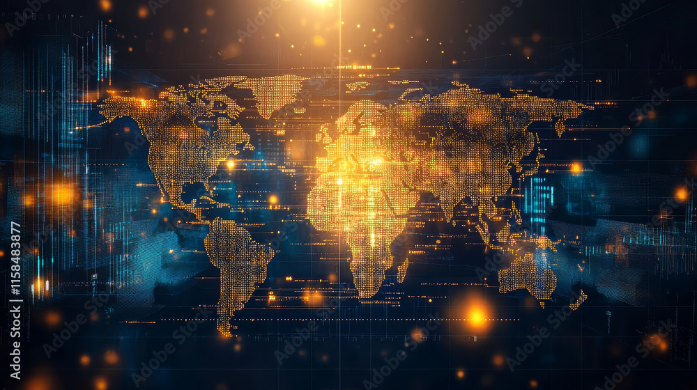 Poster abstract technology map world digital money ui futuristic concept future golden bitcoin digital curr