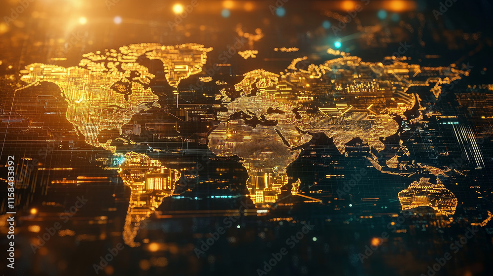 Poster abstract technology map world digital money ui futuristic concept future golden bitcoin digital curr