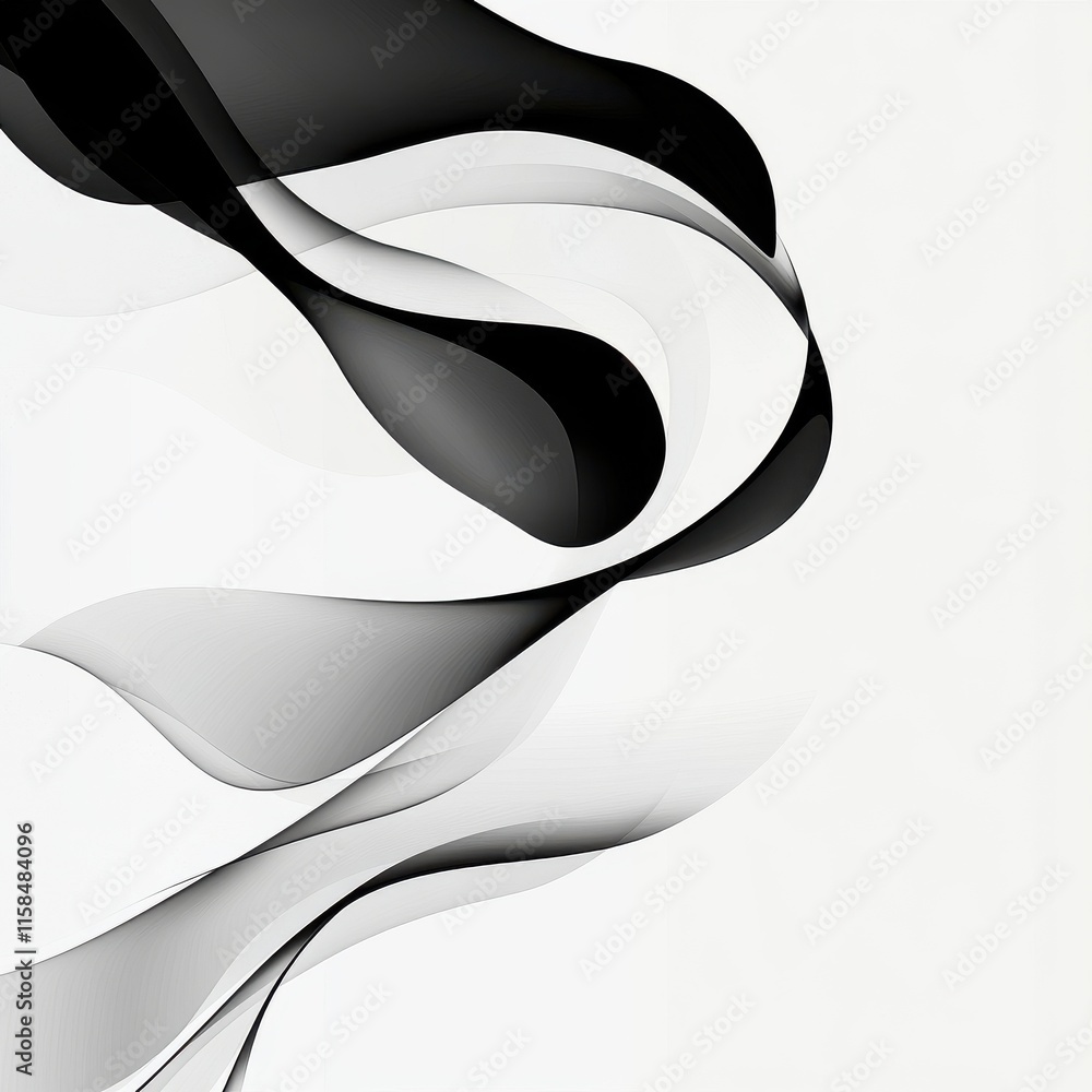 Poster elegant black and white abstract waves creating a smooth and calming atmosphere.