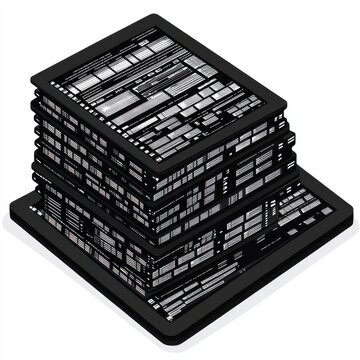 A stack of digital tablets displaying a dense overlay of blacked-out text, symbolizing information secrecy.