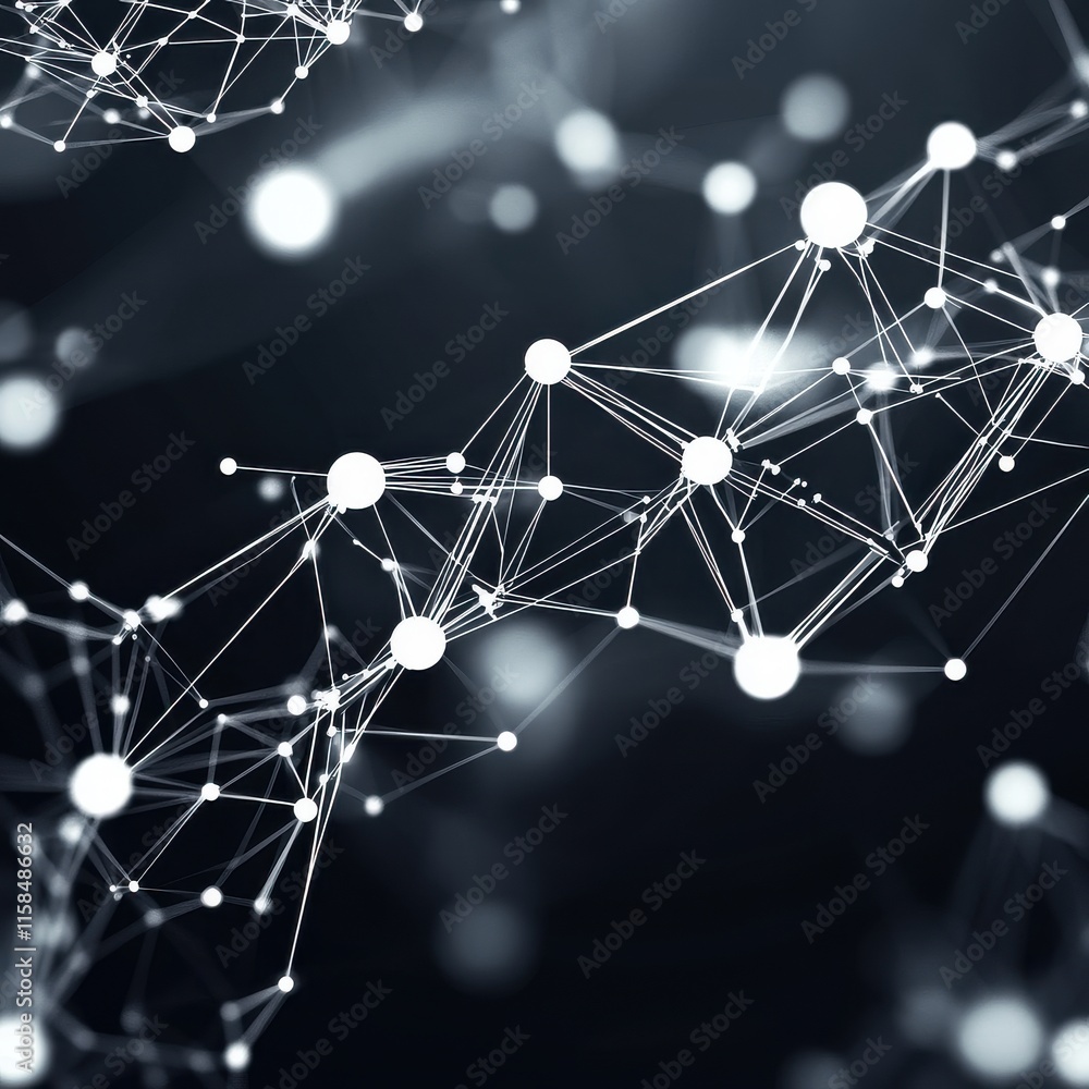Poster abstract network structure with bright nodes connected by lines on a dark background.