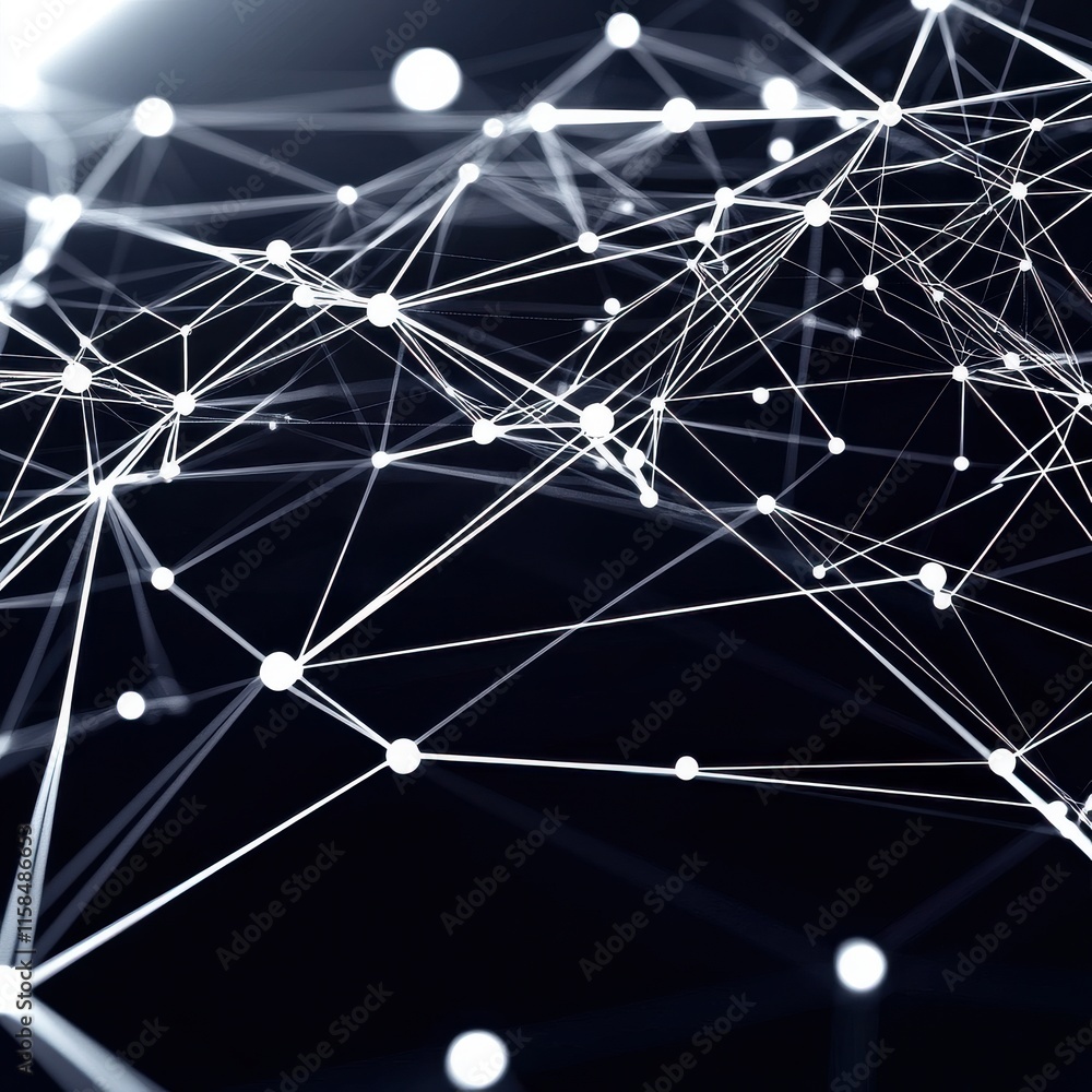 Poster abstract futuristic network of glowing lines and dots in a dark space, symbolizing connectivity and 