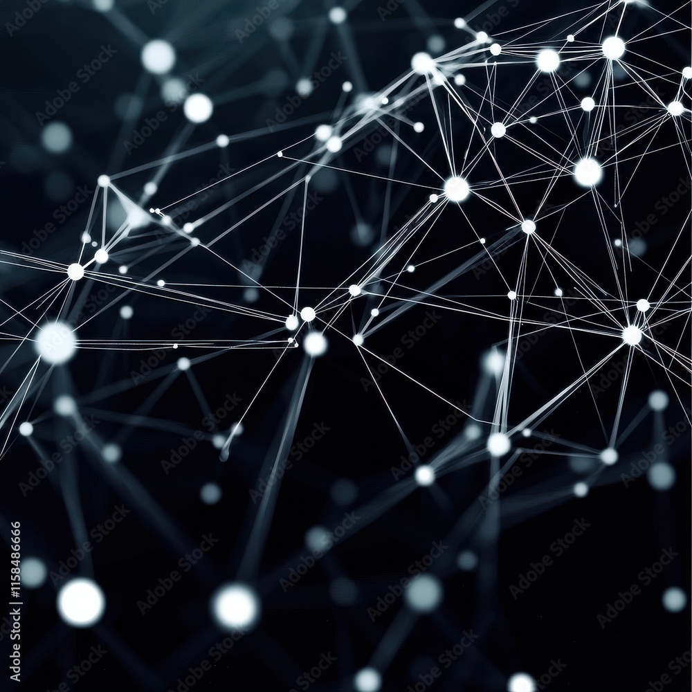 Poster abstract network connections in a dark background, showcasing a blend of lines and dots for a tech-i