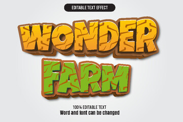 Wonder farm editable text effect 3d emboss cartoon